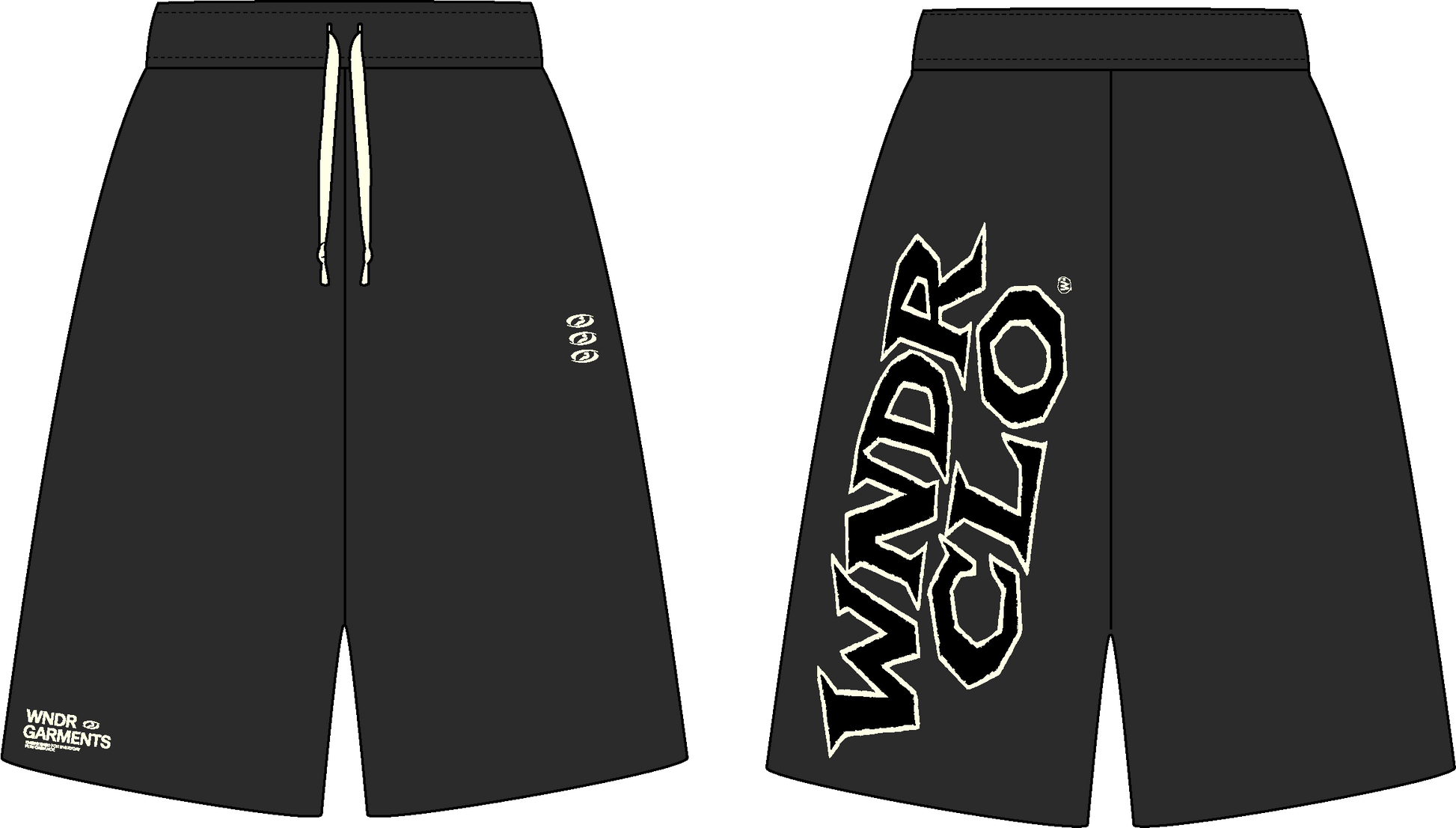 Black shorts with a logo on a white background